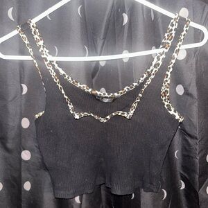 SHEIN Black Crop Top with Leopard Accents